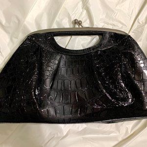 Black & Gray Faux Crocodile Large Clutch